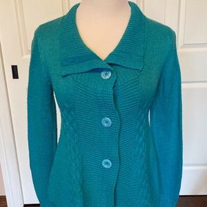 Tulle Teal Cable Cardigan Sweater S